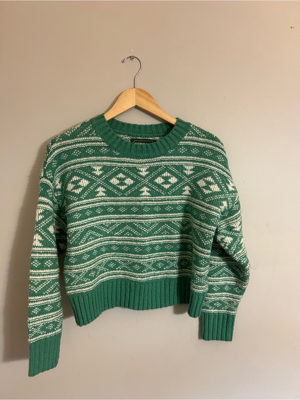 American Eagle Outfitters Green Fair Isle Crewneck Sweater